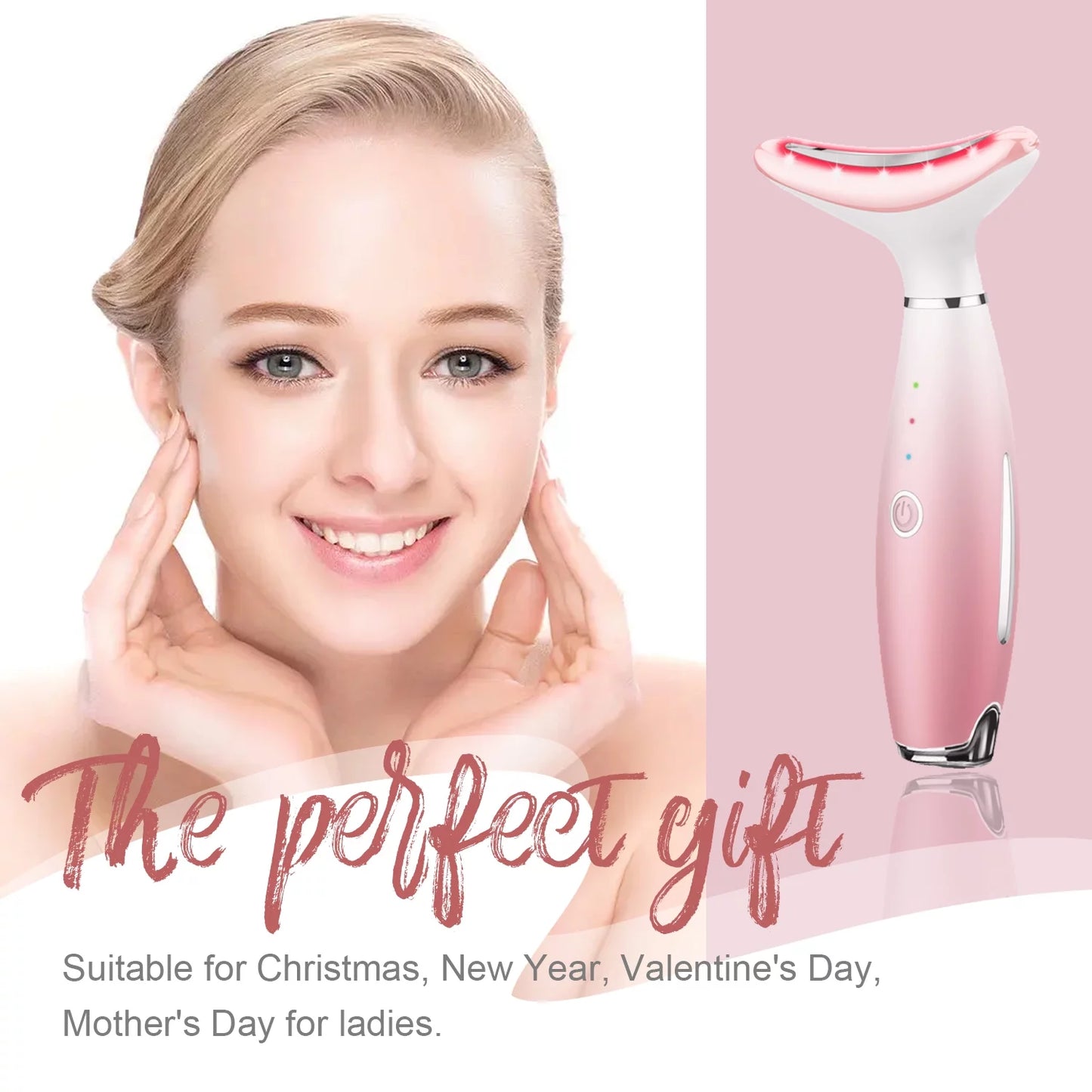 Revitalizing Skin Rejuvenation Device - Triple Action LED, Thermal & Vibration Technology for Youthful Lifting & Tightening (Pink)