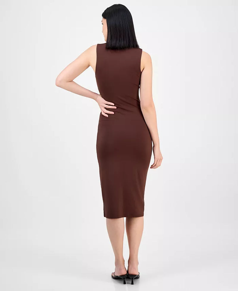 Women'S Ruched Mock-Neck Sleeveless Midi Dress, Exclusively at Macy'S