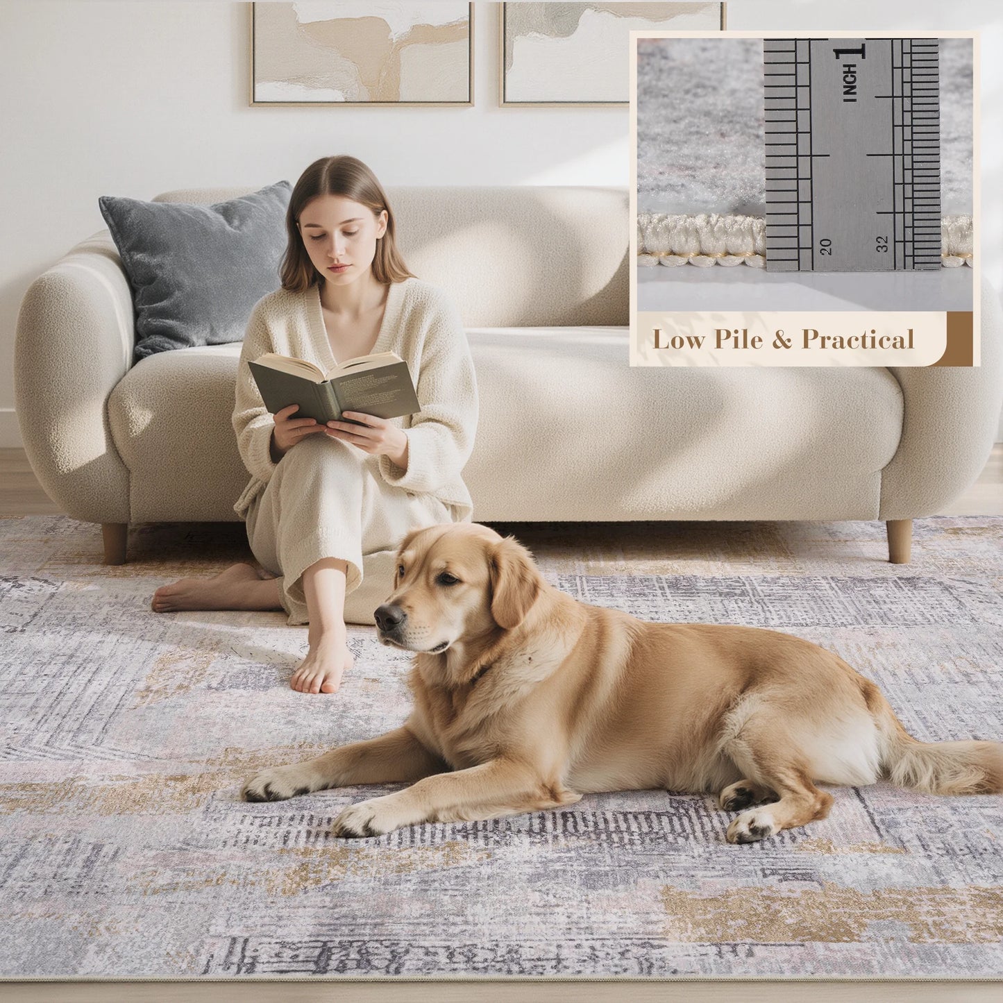 8'X10' Area Rug Abstract Washable Rugs for Living Room Bedroom Carpet Soft Modern Indoor Rug Taupe Gray