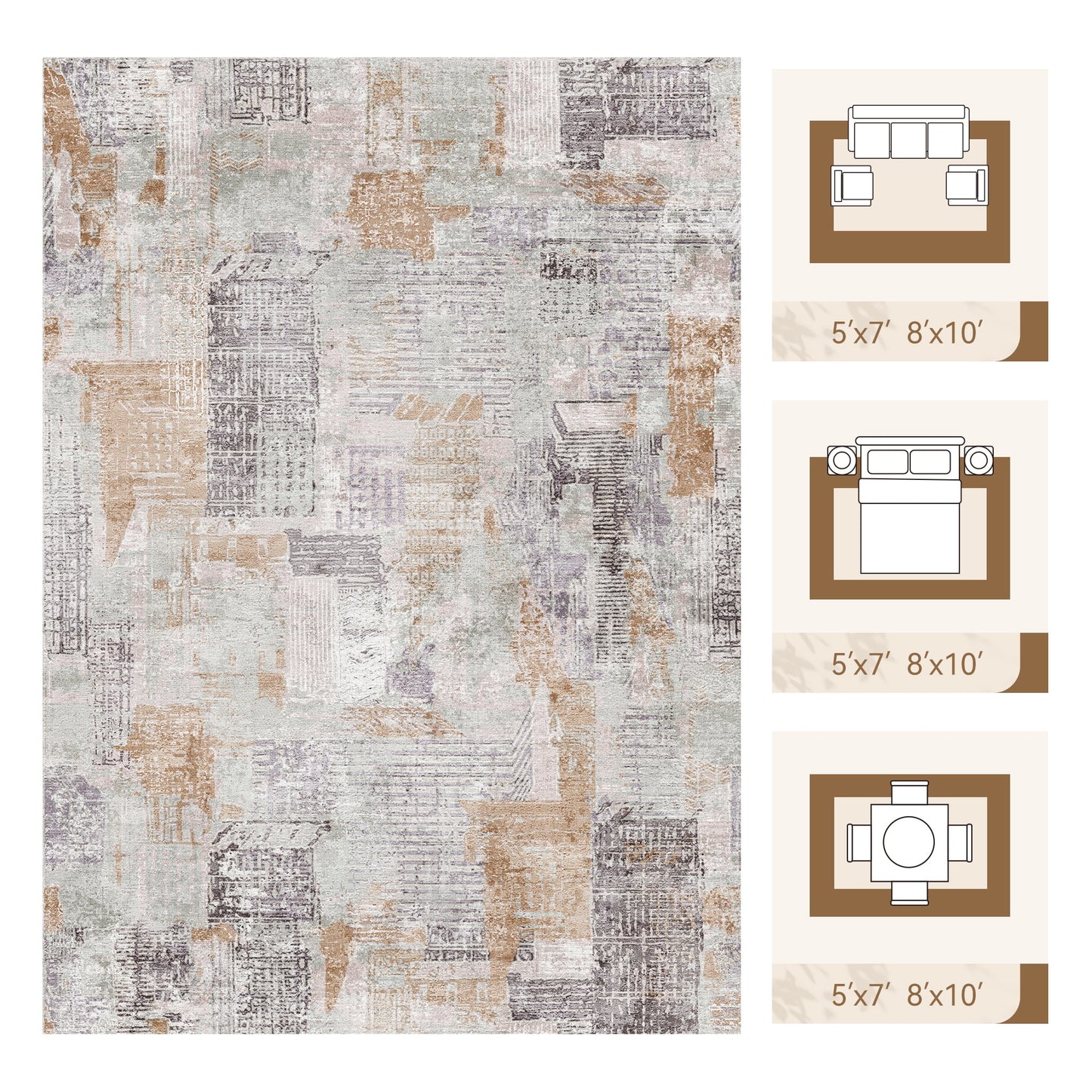 8'X10' Area Rug Abstract Washable Rugs for Living Room Bedroom Carpet Soft Modern Indoor Rug Taupe Gray