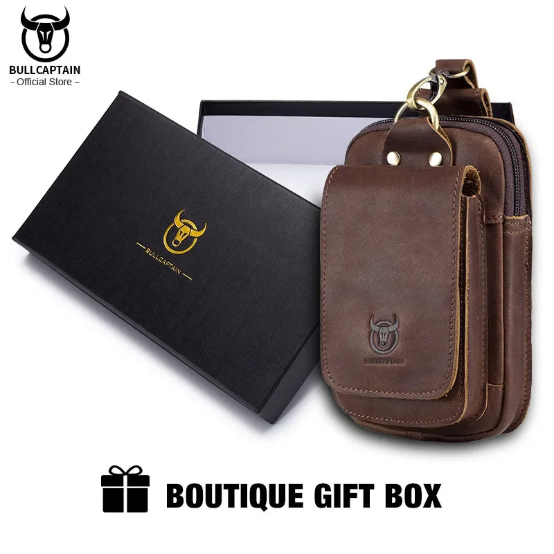 BULLCAPTAIN Fashion Quality Leather Small Summer Pouch Hook Design Waist Pack Bag Cigarette Case 6" Phone Pouch Waist Belt Bag