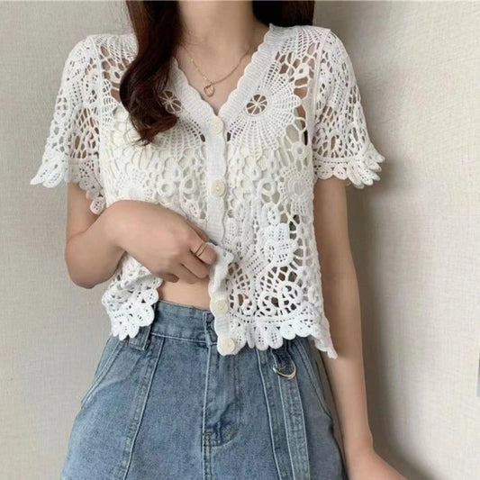 Women Short Sleeve Lace
