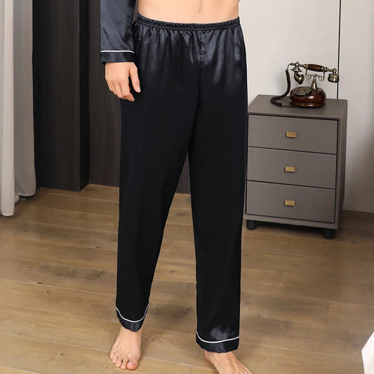 Men's Ice Silk Sleeping Pants Summer Large Casual Solid Color Comfortable Loose Breathable Spring and Autumn Home Pants