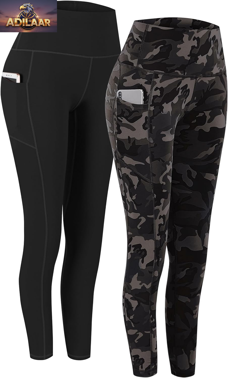 Fengbay Women's High Waist Yoga Pants with Pockets - Tummy Control Workout and Running Leggings (2 Pack)
