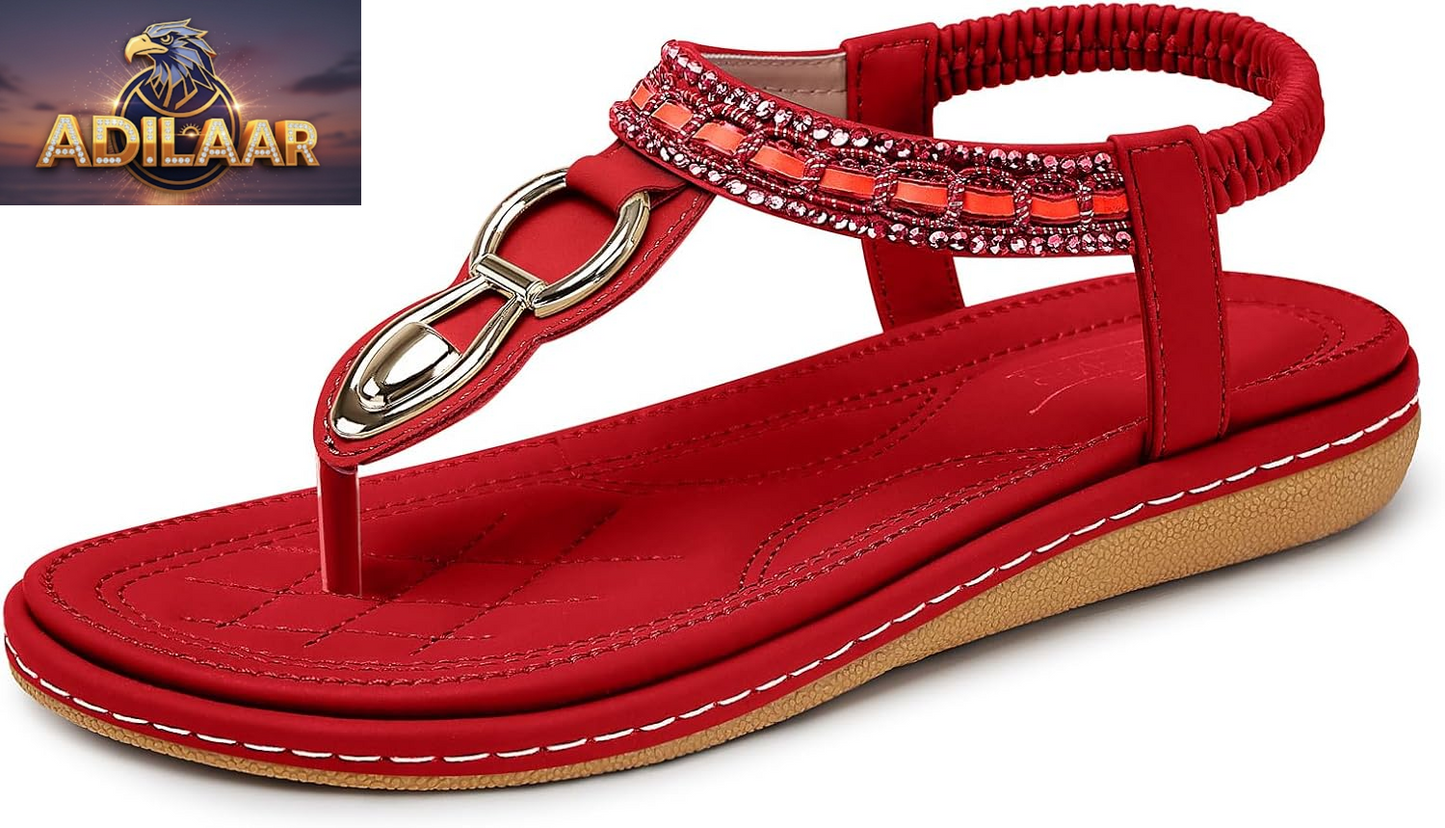 SHIBEVER Women's Dressy Summer Sandals: Comfortable Walking Flat Bohemian T-Strap Casual Footwear