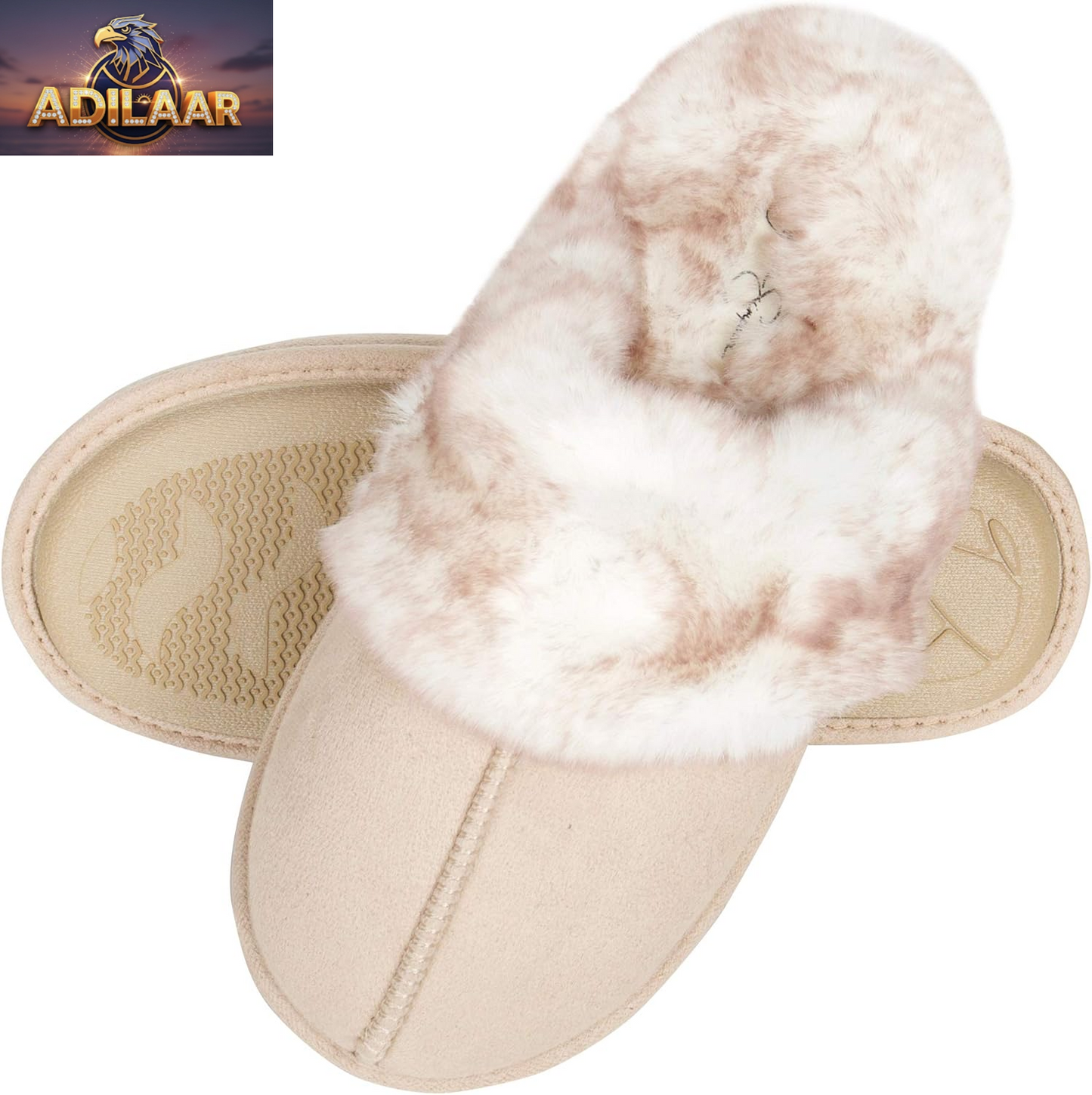 Jessica Simpson Women's Faux Fur Memory Foam House Slippers with Anti-Skid Sole