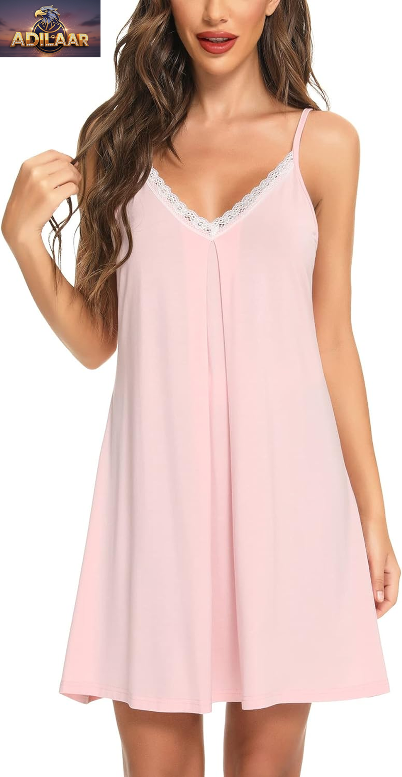 Women's Lace Nightgown - Soft Jersey Chemise Slip Sleepwear Lingerie