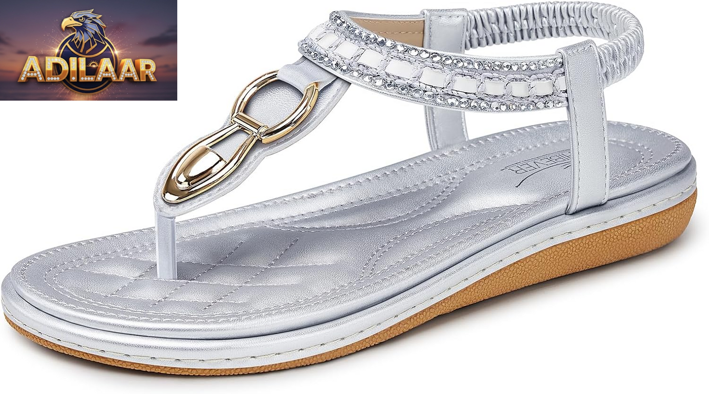 SHIBEVER Women's Dressy Summer Sandals: Comfortable Flat Bohemian T-Strap Casual Footwear