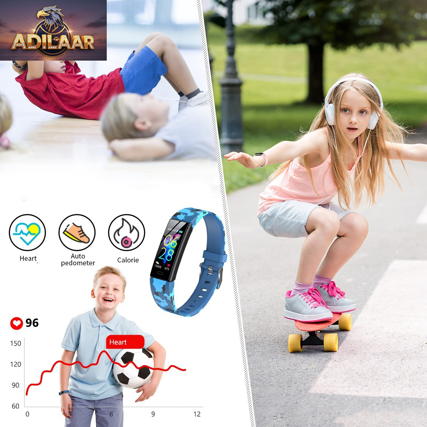 Kids Watch Fitness Tracker, Fitness Watches for Kids, Activity Tracker with Pedometers, Stopwatch, IP68 Waterproof, 11 Sport Modes Smart Watch for Kids Age 6-16 Years Old