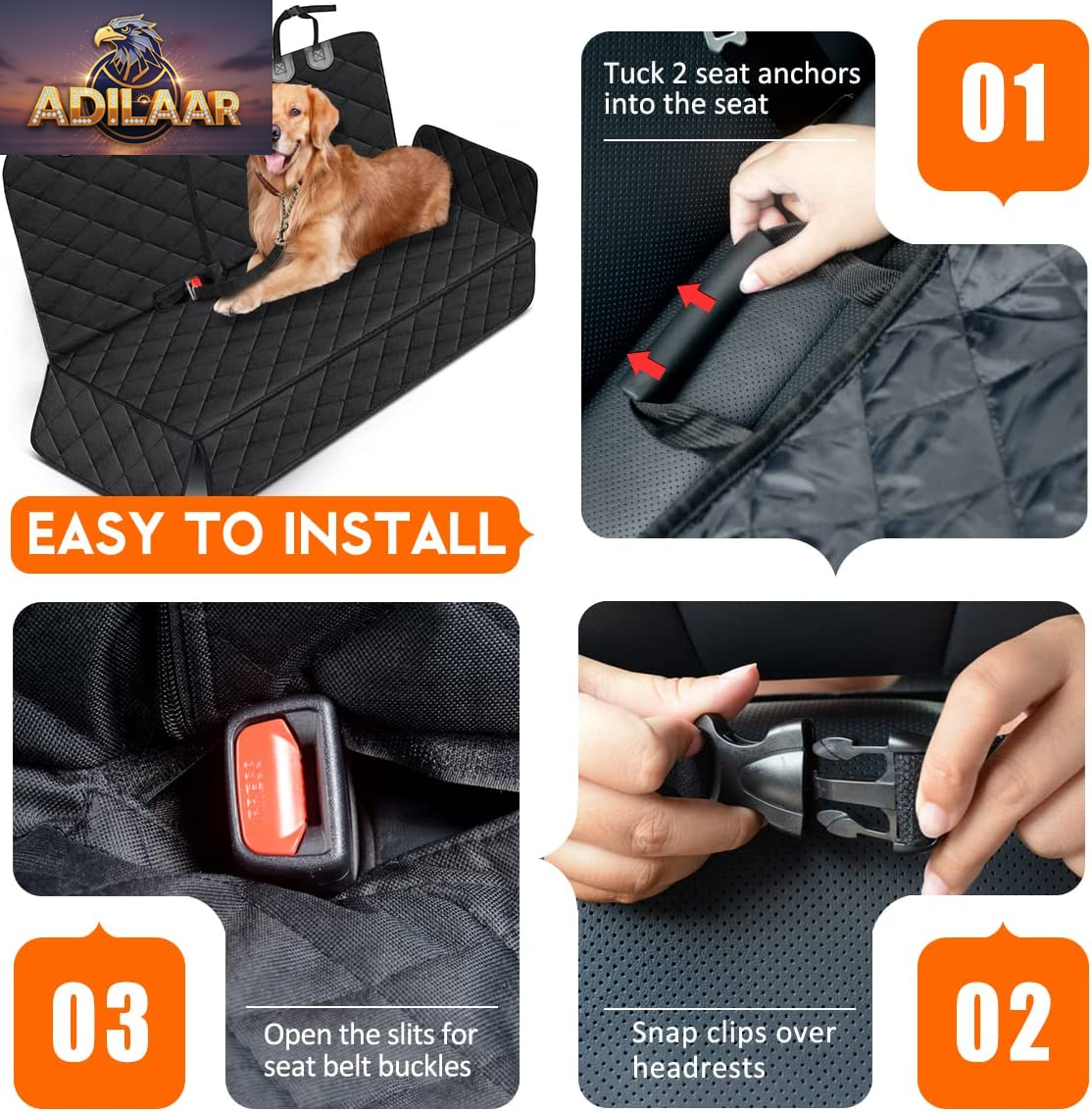 Dog Car Seat Cover, Back Seat Cover for Dogs Pet Car Seat Protector Waterproof Bench Car Seat Cover, Non-Slip Reat Seat Cover Fits Middle Armrest for Most Cars Trucks Suvs - Black
