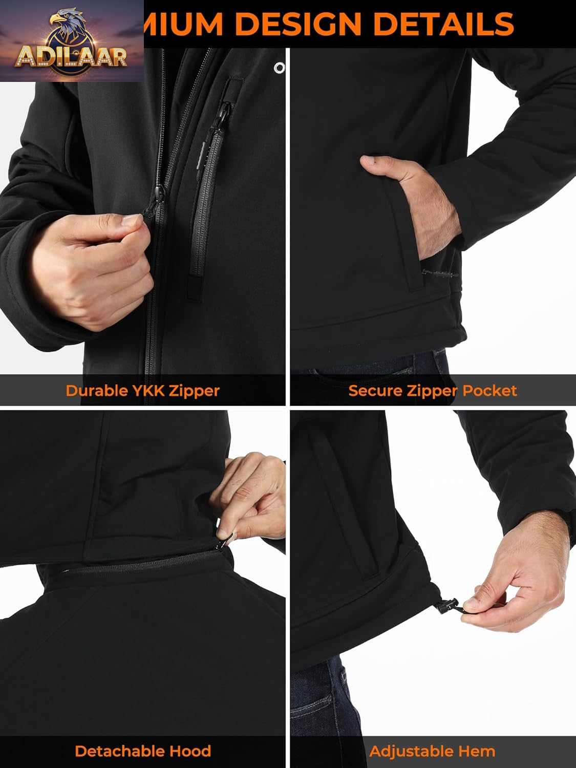 ORORO Men's Battery-Powered Heated Jacket with Detachable Hood (Charger Not Included)