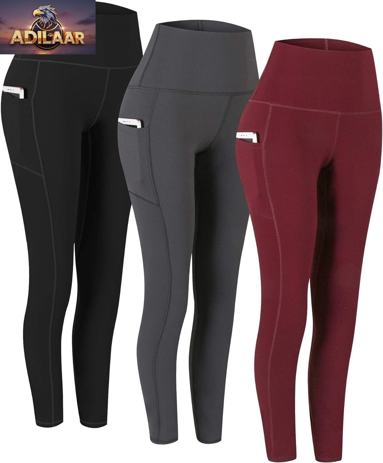Fengbay Women's High Waist Yoga Leggings with Pockets - Tummy Control for Workout and Running (2 Pack)