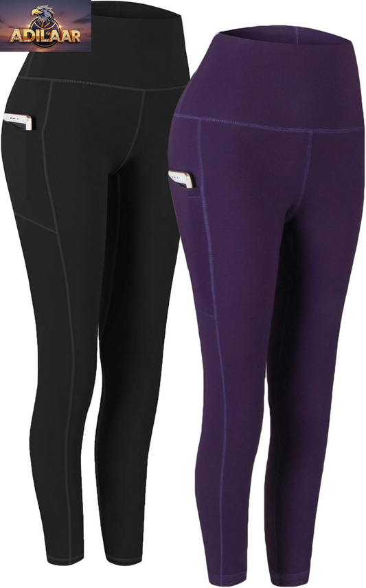 Fengbay Women's High Waist Yoga Pants - 2 Pack with Pockets, Tummy Control Leggings for Workout and Running