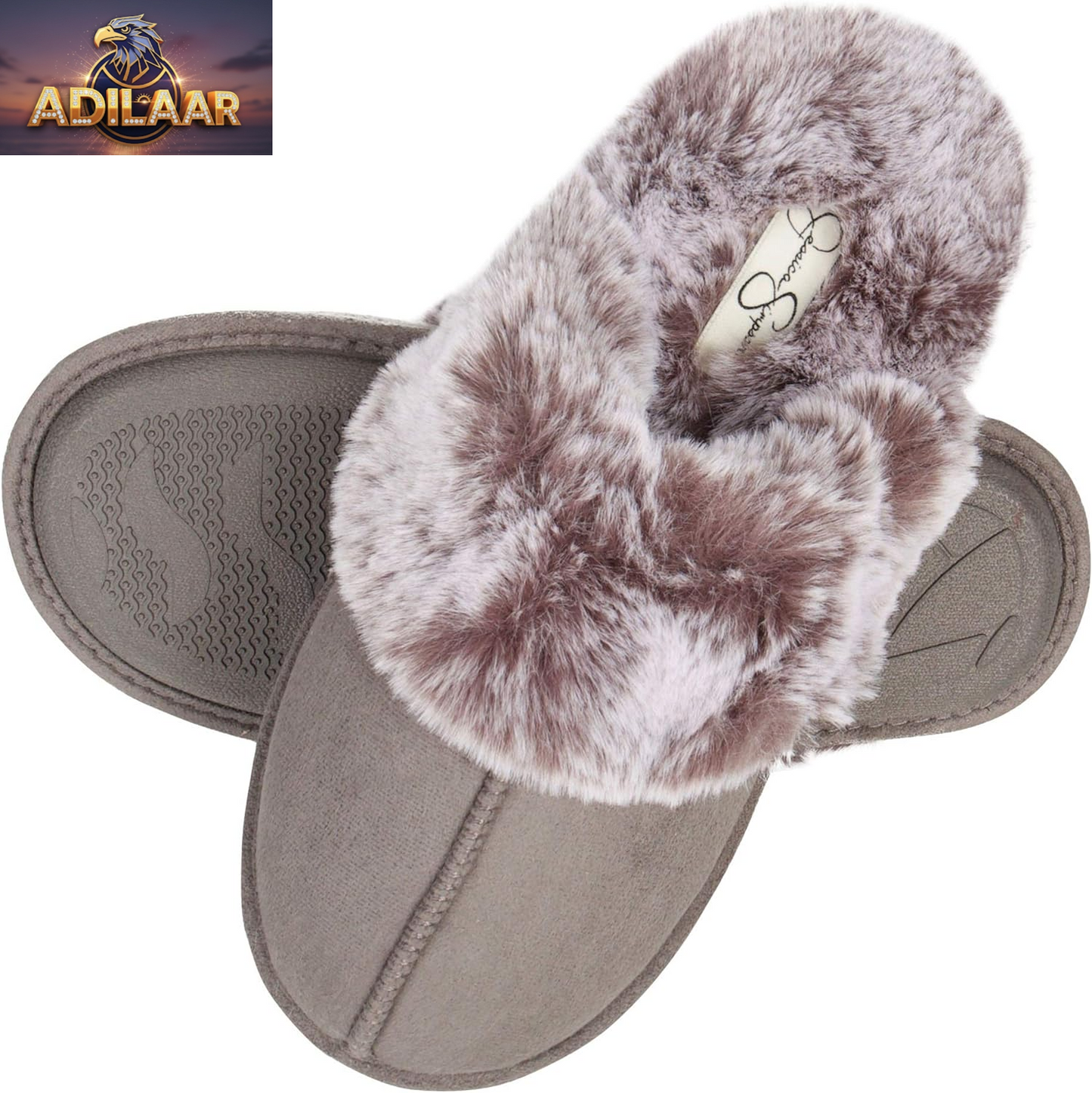 Jessica Simpson Women's Faux Fur Memory Foam House Slippers with Anti-Skid Sole