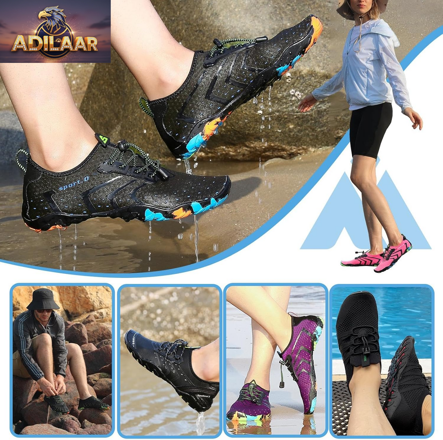 Mishansha Unisex Quick-Dry Aqua Shoes - Barefoot Beach Footwear for Surfing and Yoga, Sizes 4.5-15 for Women / 3-13.5 for Men