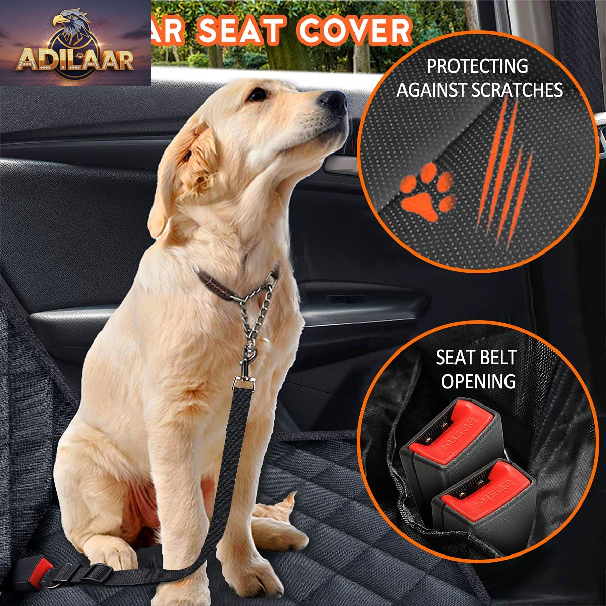 Dog Car Seat Cover, Back Seat Cover for Dogs Pet Car Seat Protector Waterproof Bench Car Seat Cover, Non-Slip Reat Seat Cover Fits Middle Armrest for Most Cars Trucks Suvs - Black