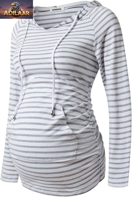 GINKANA Long Sleeve Maternity Hoodie - Casual Pregnancy Sweatshirt