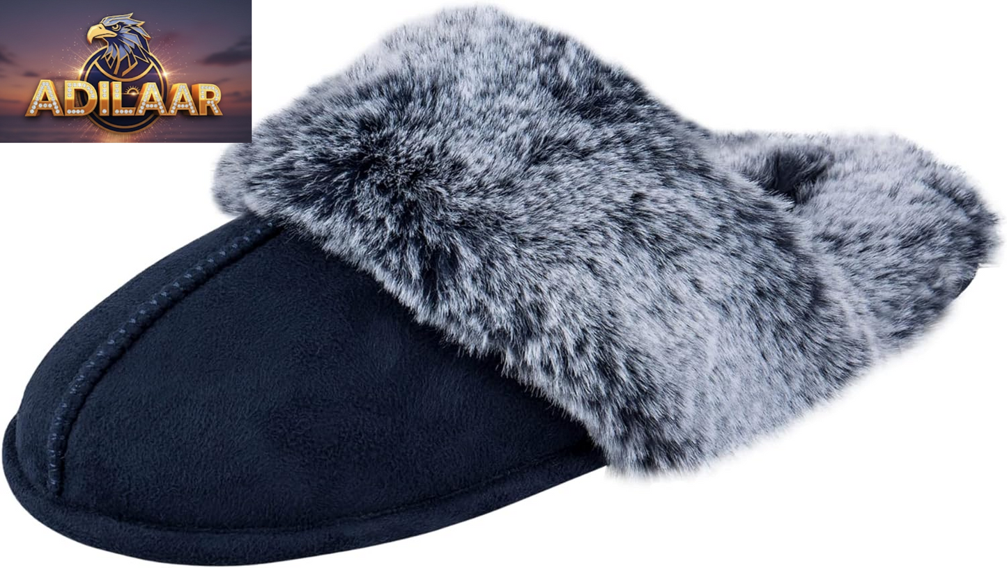 Jessica Simpson Women's Faux Fur Memory Foam House Slippers with Anti-Skid Sole