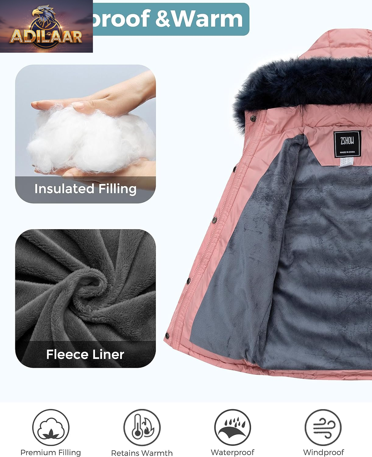 ZSHOW Girls' Hooded Winter Puffer Jacket with Soft Fleece Lining