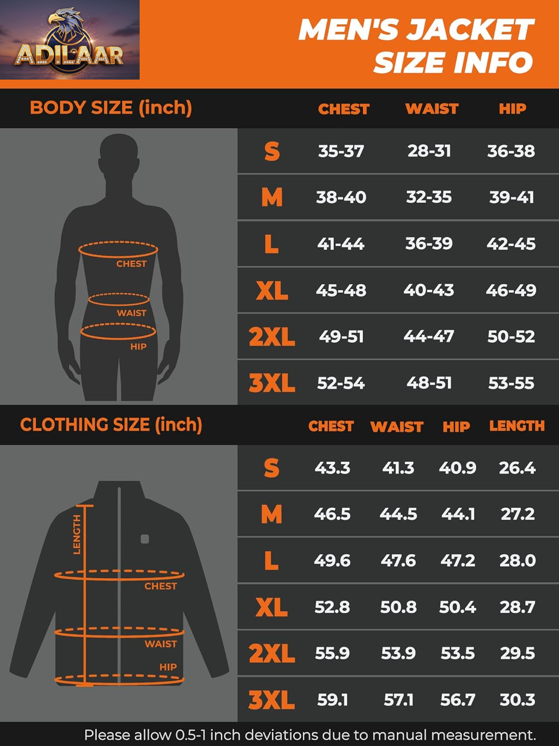 ORORO Men's Battery-Powered Heated Jacket with Detachable Hood (Charger Not Included)
