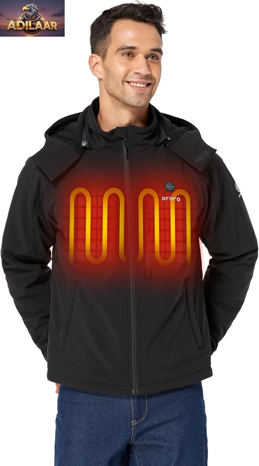 ORORO Men's Battery-Powered Heated Jacket with Detachable Hood (Charger Not Included)