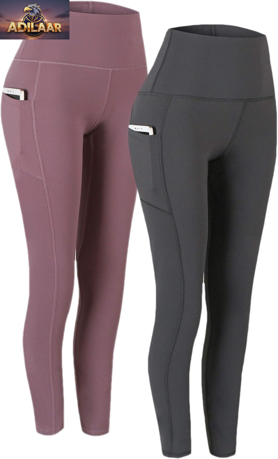 Fengbay Women's High Waist Yoga Pants with Pockets - Tummy Control Leggings for Workout and Running (2 Pack)