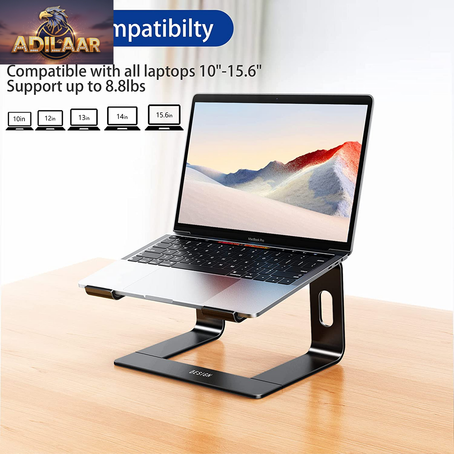 BESIGN LS03 Aluminum Laptop Stand, Ergonomic Detachable Computer Stand, Riser Holder Notebook Stand Compatible with Air, Pro, Dell, HP, Lenovo More 10-15.6" Laptops, Black
