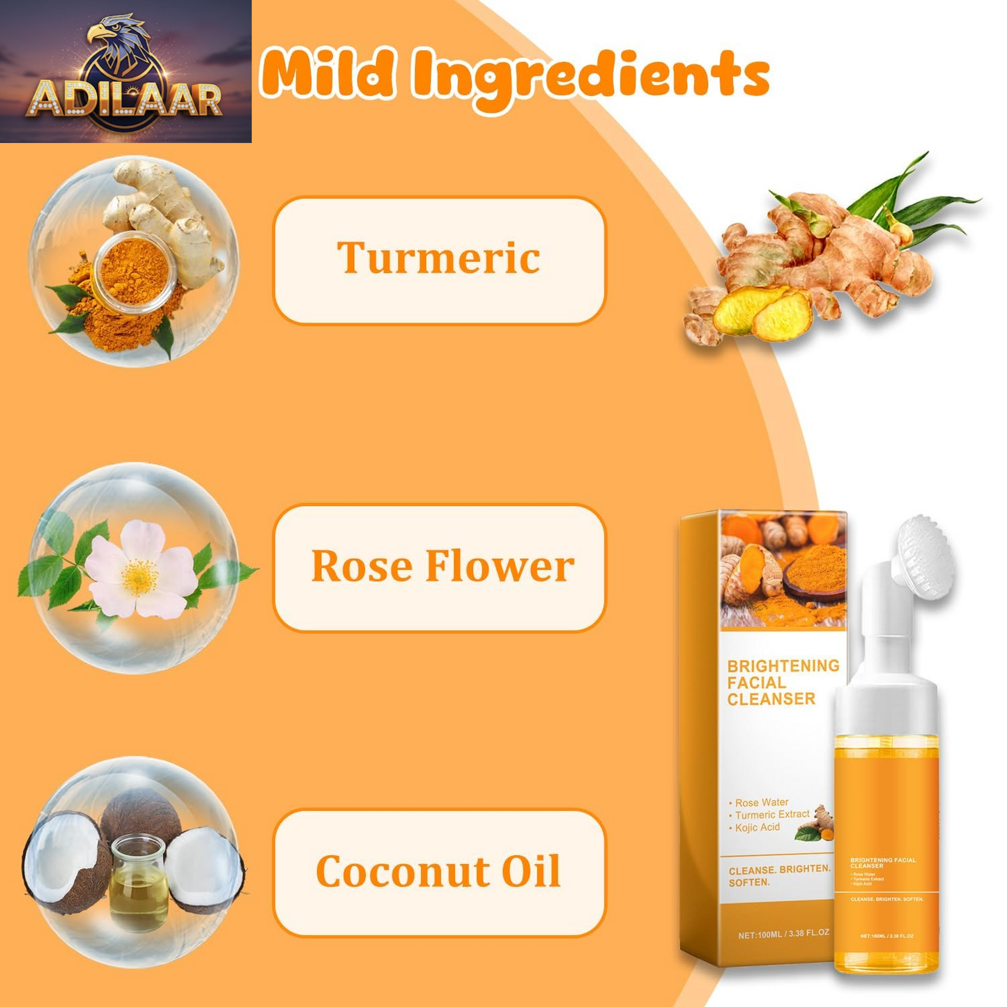 Turmeric Foaming Facial Cleanser for All Skin Types - 3.38 Oz
