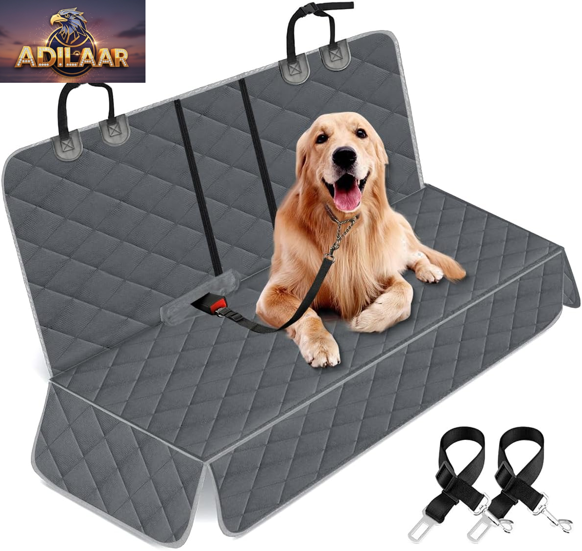 Dog Car Seat Cover, Back Seat Cover for Dogs Pet Car Seat Protector Waterproof Bench Car Seat Cover, Non-Slip Reat Seat Cover Fits Middle Armrest for Most Cars Trucks Suvs - Black