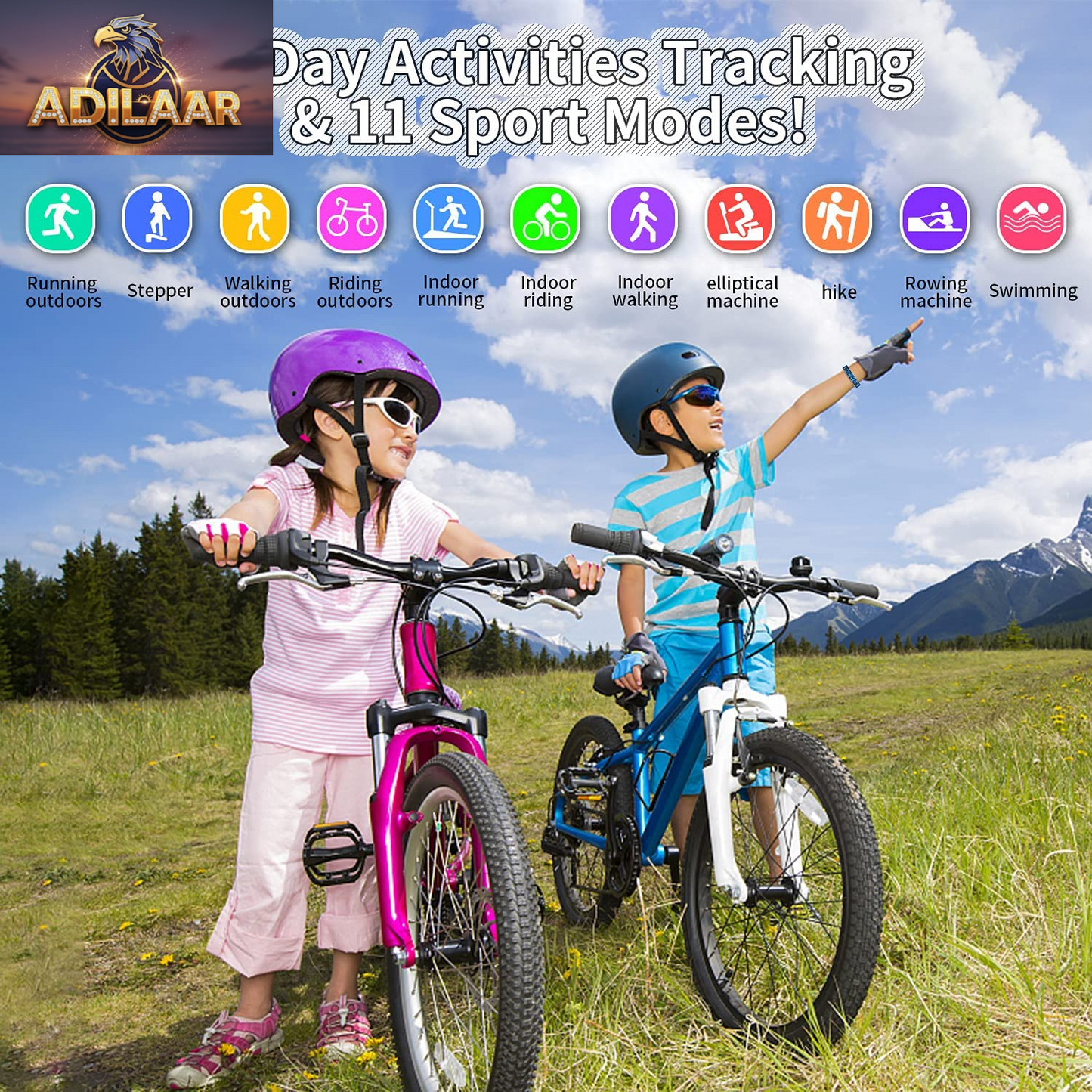 Kids Watch Fitness Tracker, Fitness Watches for Kids, Activity Tracker with Pedometers, Stopwatch, IP68 Waterproof, 11 Sport Modes Smart Watch for Kids Age 6-16 Years Old