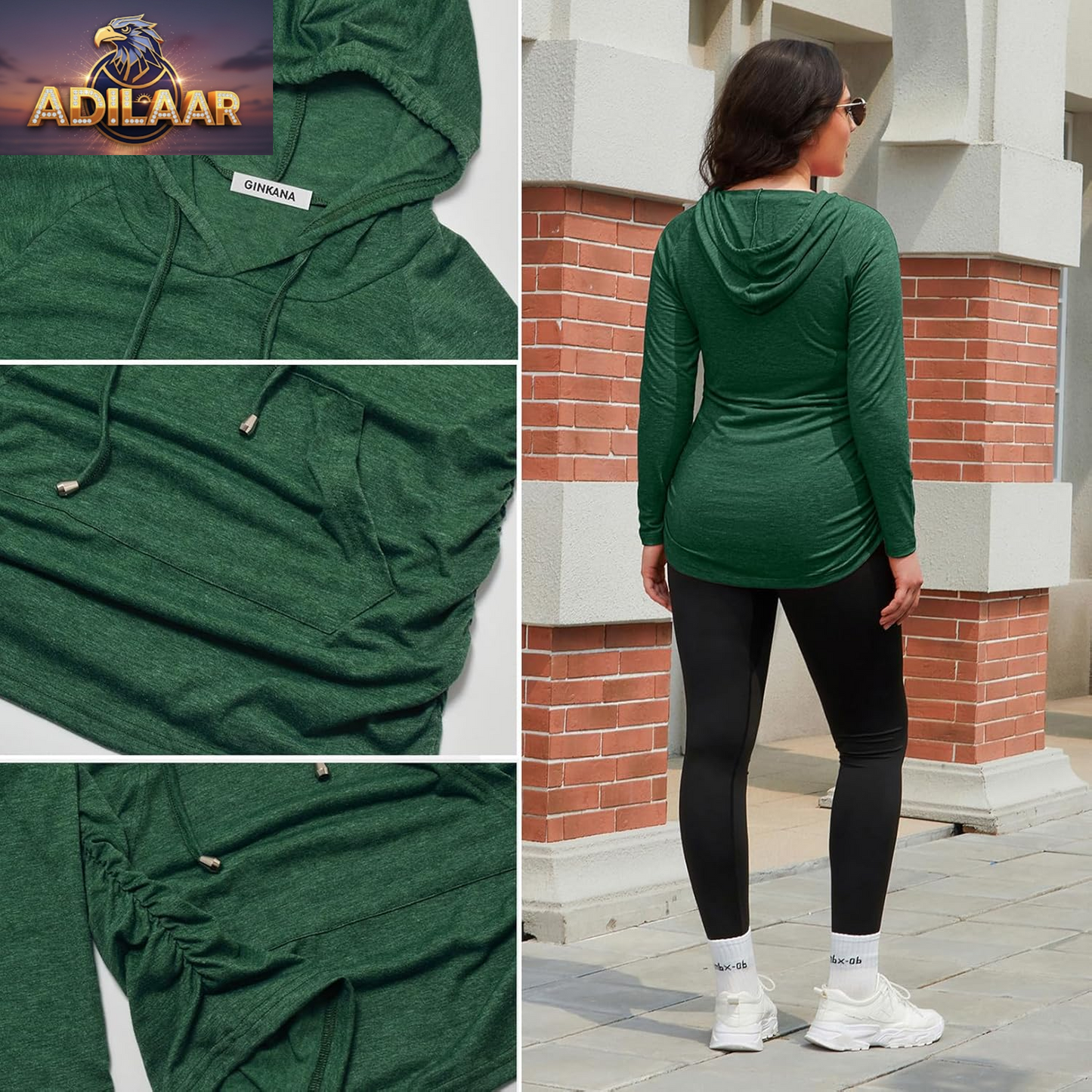 GINKANA Women's Long Sleeve Maternity Hoodie - Casual Pregnancy Top and Sweatshirt