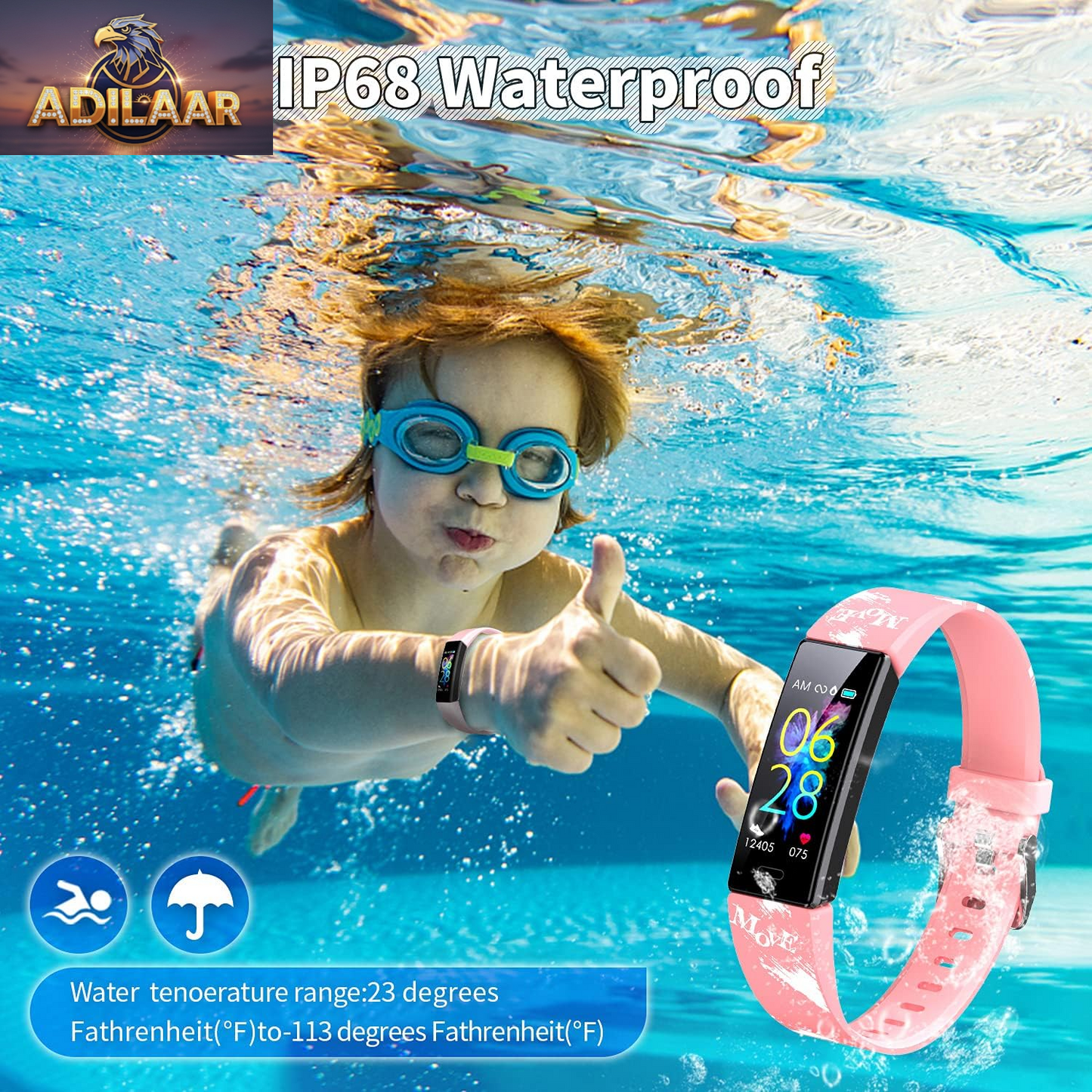Kids Watch Fitness Tracker, Fitness Watches for Kids, Activity Tracker with Pedometers, Stopwatch, IP68 Waterproof, 11 Sport Modes Smart Watch for Kids Age 6-16 Years Old