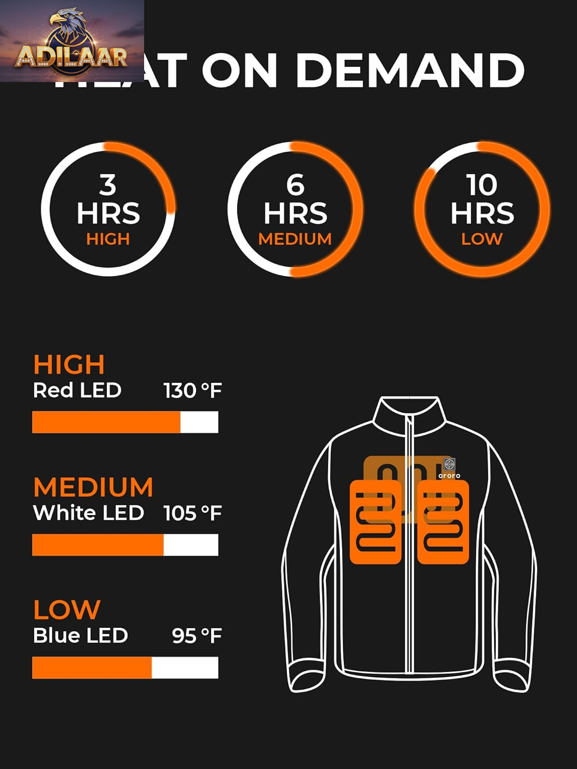 ORORO Men's Battery-Powered Heated Jacket with Detachable Hood (Charger Not Included)