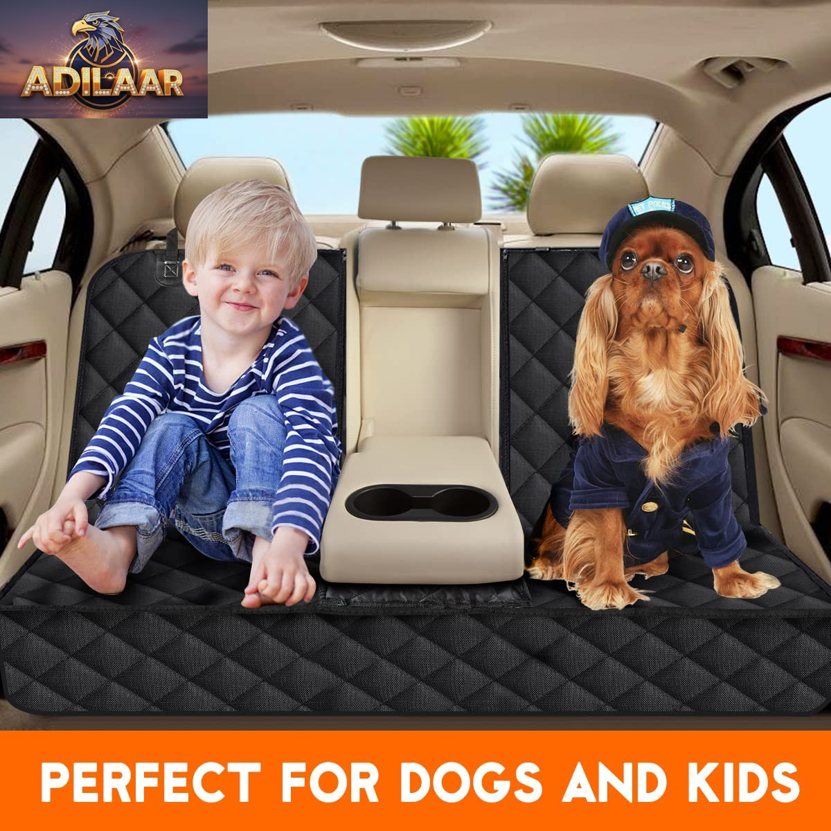 Dog Car Seat Cover, Back Seat Cover for Dogs Pet Car Seat Protector Waterproof Bench Car Seat Cover, Non-Slip Reat Seat Cover Fits Middle Armrest for Most Cars Trucks Suvs - Black