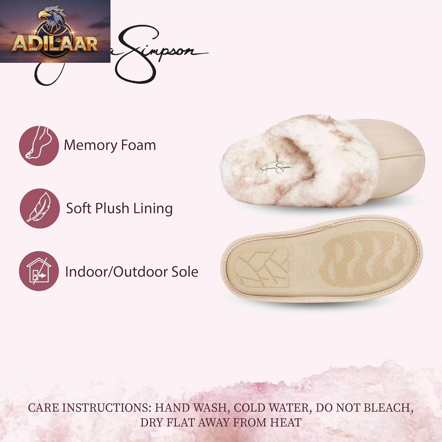 Jessica Simpson Women's Faux Fur Memory Foam House Slippers with Anti-Skid Sole