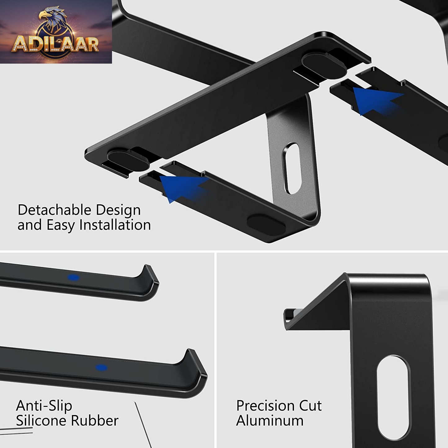 BESIGN LS03 Aluminum Laptop Stand, Ergonomic Detachable Computer Stand, Riser Holder Notebook Stand Compatible with Air, Pro, Dell, HP, Lenovo More 10-15.6" Laptops, Black