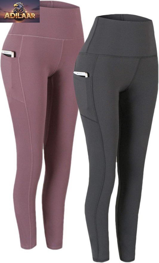 Fengbay Women's High Waist Yoga Pants with Pockets - Tummy Control Leggings for Workout and Running (2 Pack)