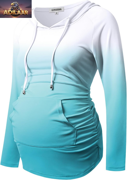 GINKANA Long Sleeve Maternity Hoodie - Casual Pregnancy Sweatshirt