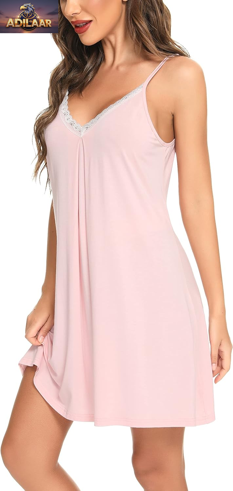 Women's Lace Nightgown - Soft Jersey Chemise Slip Sleepwear Lingerie