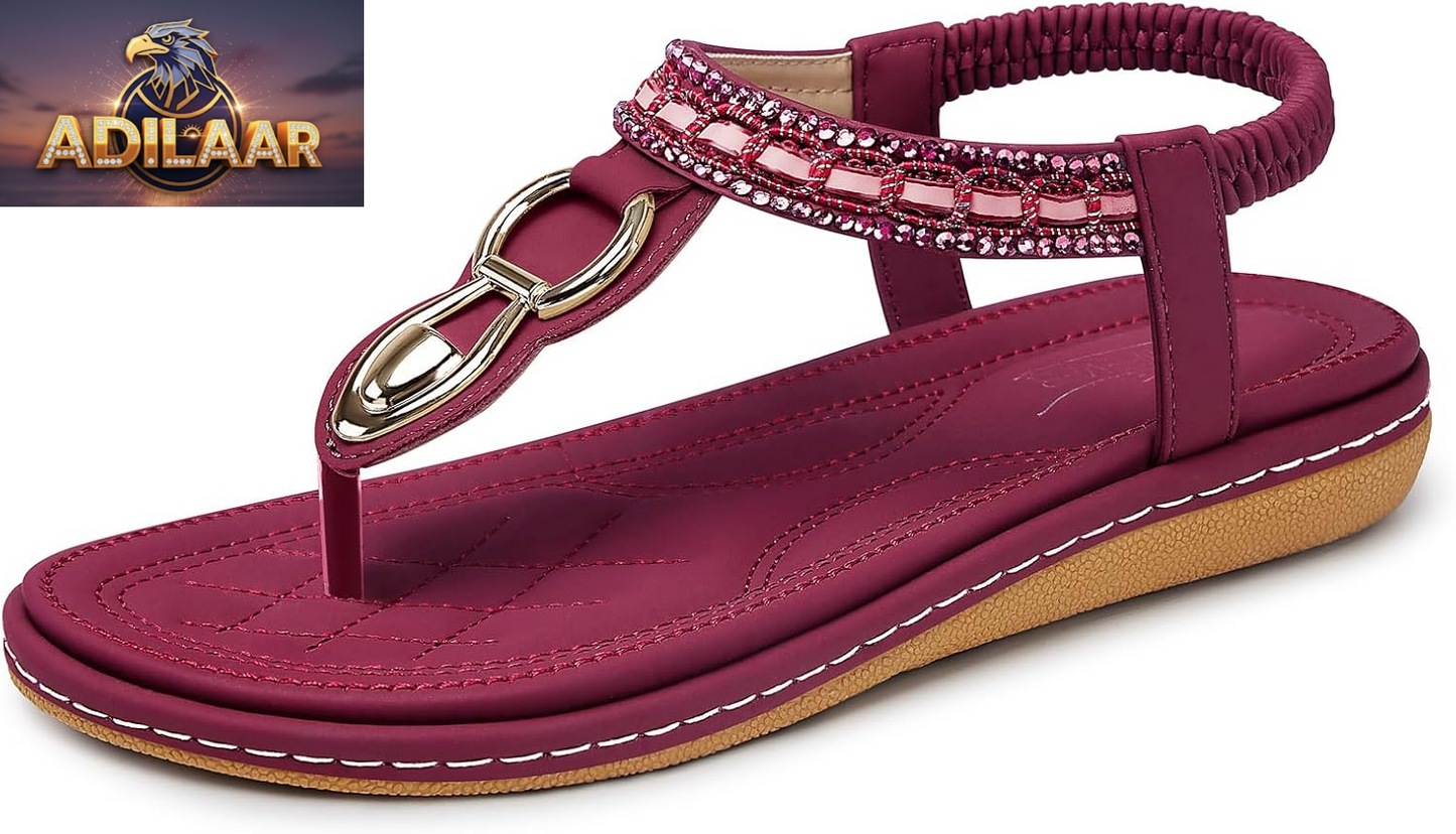 SHIBEVER Women's Dressy Summer Sandals: Comfortable T-Strap Flat Bohemian Casual Footwear