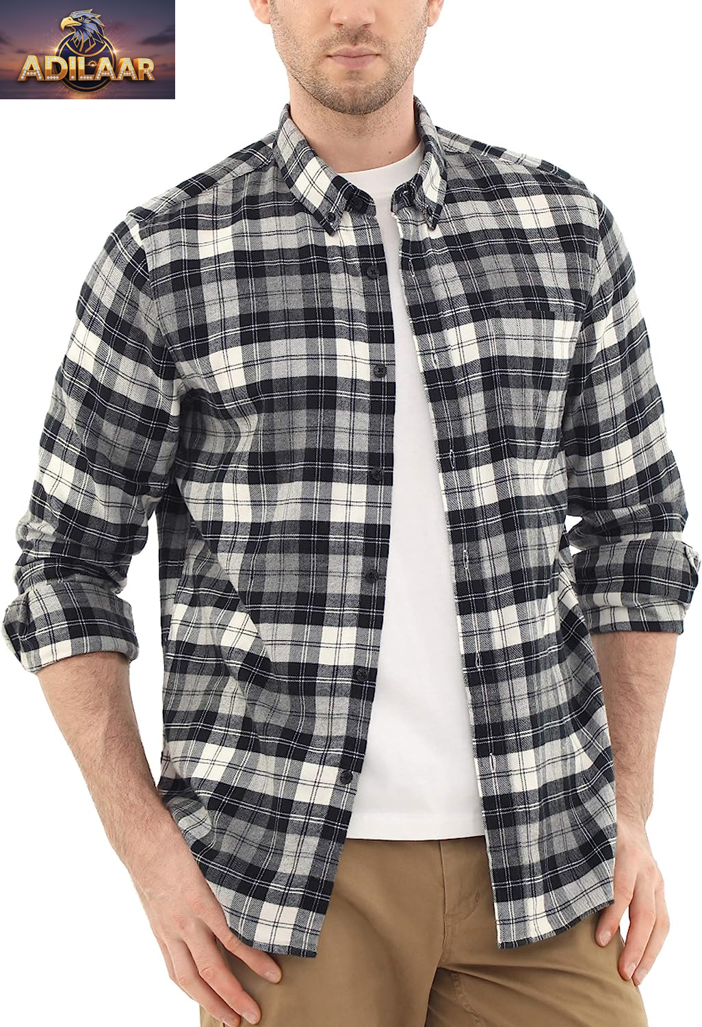 Dubinik® Flannel Shirt for Men Casual Button down Work Soft All Cotton Lightweight Flannel Mens Plaid Shirts Long Sleeve