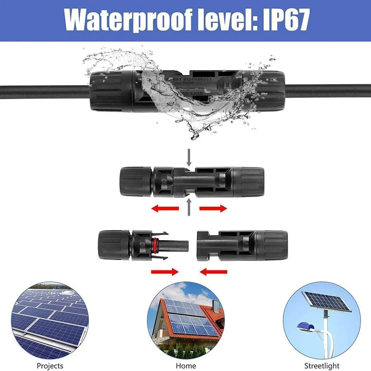 10/20/50/100/200 Pairs Male Female Solar Cable Connectors for DIY Solar Panel US
