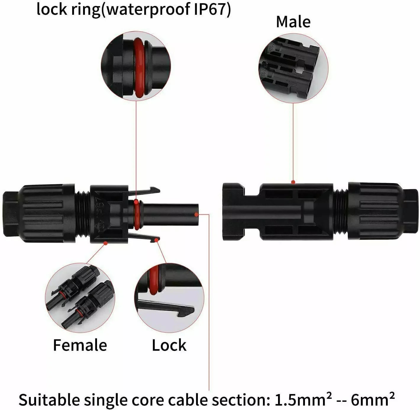 10/20/50/100/200 Pairs Male Female Solar Cable Connectors for DIY Solar Panel US
