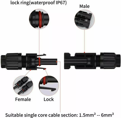 10/20/50/100/200 Pairs Male Female Solar Cable Connectors for DIY Solar Panel US