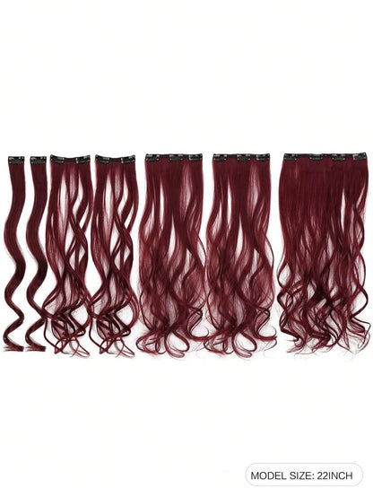 7Pcs Large Wave Black 22-Inch Medium Synthetic Clip-On Hair Extension