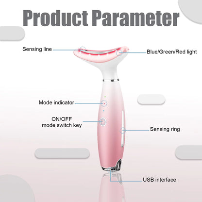 Revitalizing Skin Rejuvenation Device - Triple Action LED, Thermal & Vibration Technology for Youthful Lifting & Tightening (Pink)