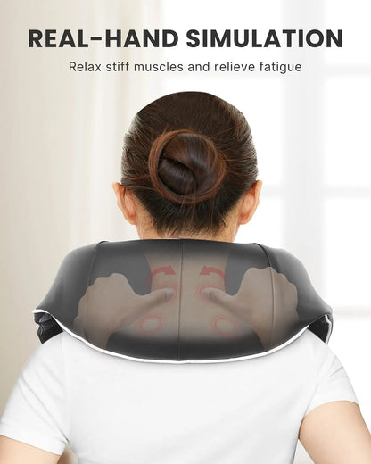 Shiatsu Neck Massager with Heat & Vibration, Deep Tissue 3D Kneading Shoulder Massager for Pain Relief, Cordless Leather Gift for Women and Men