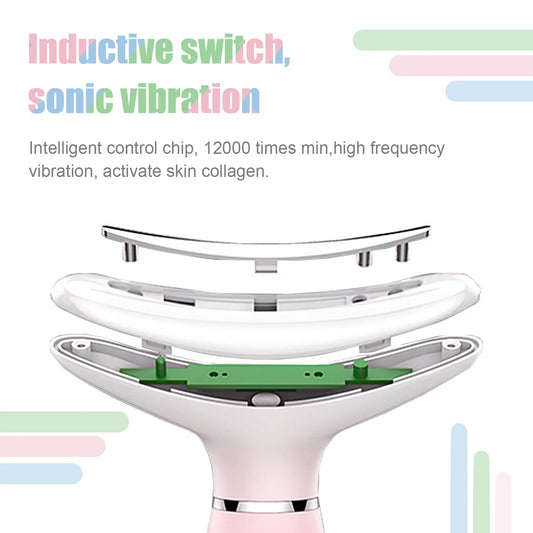 Revitalizing Skin Rejuvenation Device - Triple Action LED, Thermal & Vibration Technology for Youthful Lifting & Tightening (Pink)