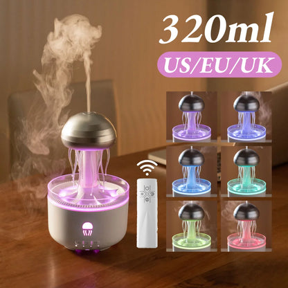 Jellyfish Humidifier Raindrop Aroma Essential Oil Diffuser with 7 Color Lights Remote Control Home Aroma Diffuser Night Light