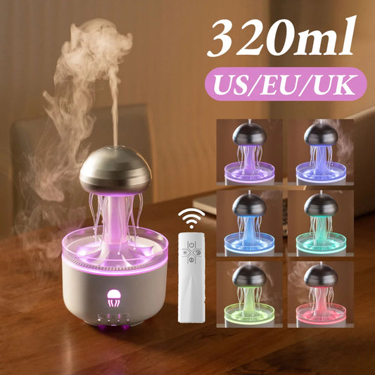 Jellyfish Humidifier Raindrop Aroma Essential Oil Diffuser with 7 Color Lights Remote Control Home Aroma Diffuser Night Light